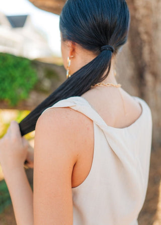 Beige Twisted Shoulder Sleeveless Top | Select Trends Boutique