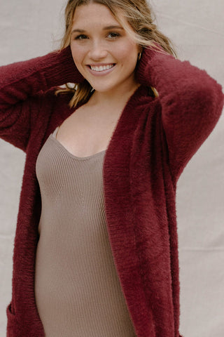 Berry Fuzzy Cozy Cardigan