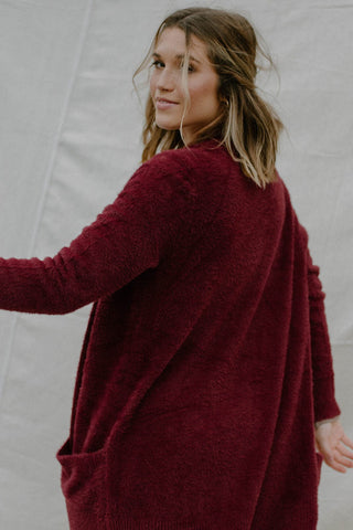 Berry Fuzzy Cozy Cardigan