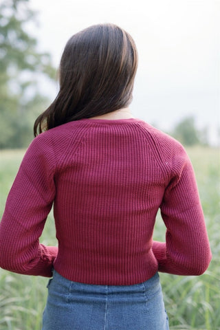 Berry Ribbon Tie Sweater Top - Select Trends Boutique
