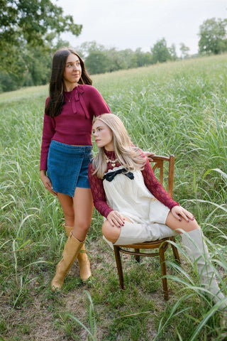 Berry Ribbon Tie Sweater Top | Select Trends Boutique
