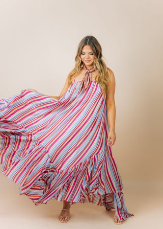 Berry Striped Ruffle Hem Maxi Dress | Select Trends Boutique