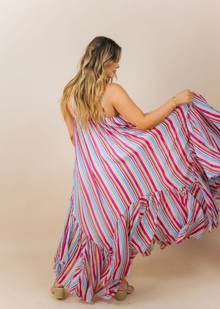 Berry Striped Ruffle Hem Maxi Dress | Select Trends Boutique