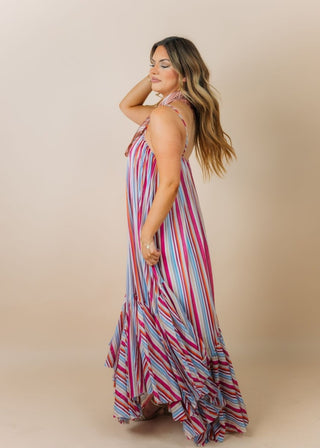 Berry Striped Ruffle Hem Maxi Dress | Select Trends Boutique