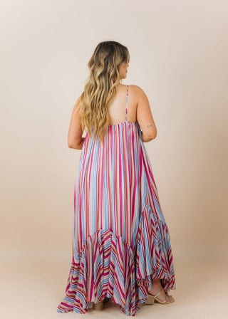 Berry Striped Ruffle Hem Maxi Dress | Select Trends Boutique