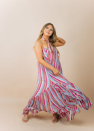Berry Striped Ruffle Hem Maxi Dress | Select Trends Boutique