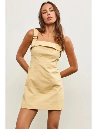 Beige Buckle Strap Mini Dress