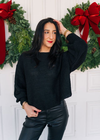 Black Balloon Sleeve Sweater | Select Trends Boutique