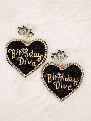 Black Birthday Diva Beaded Earrings | Select Trends Boutique