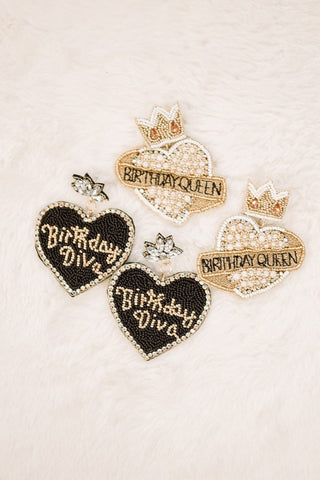 Black Birthday Diva Beaded Earrings | Select Trends Boutique