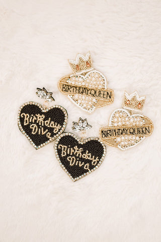 Black Birthday Diva Beaded Earrings