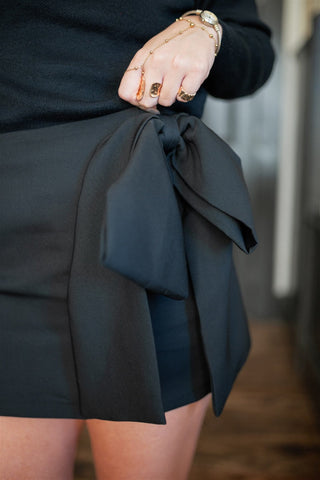Black Bow Front Mini Skort