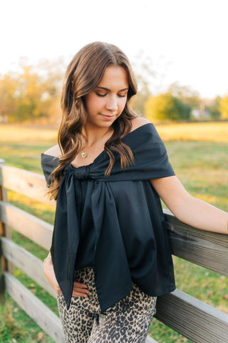 Black Bow Off The Shoulder Top - Select Trends Boutique