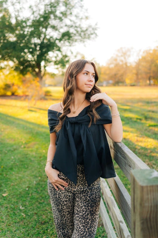 Black Bow Off The Shoulder Top - Select Trends Boutique
