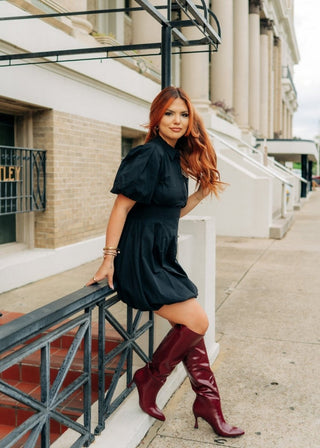 Black Bubble Hem Button Up Dress | Select Trends Boutique