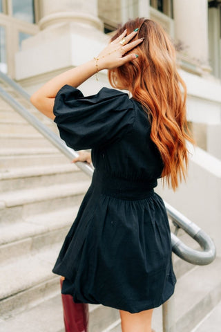 Black Bubble Hem Button Up Dress | Select Trends Boutique