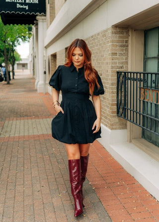 Black Bubble Hem Button Up Dress | Select Trends Boutique
