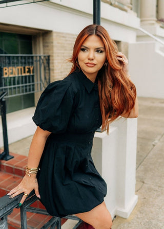 Black Bubble Hem Button Up Dress | Select Trends Boutique