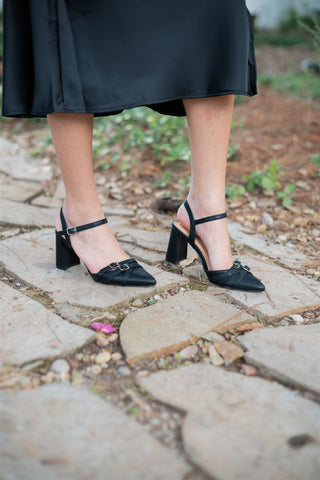 Black Buckle Strap High Heels