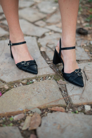 Black Buckle Strap High Heels