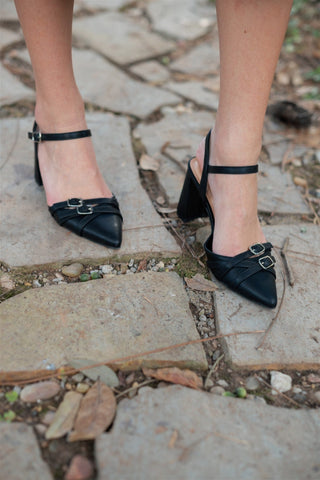Black Buckle Strap High Heels