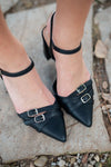 Black Buckle Strap High Heels