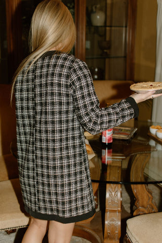 Black Button Up Tweed Dress