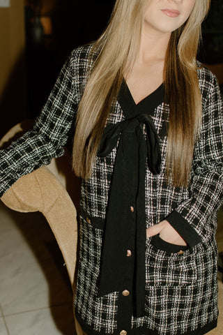Black Button Up Tweed Dress