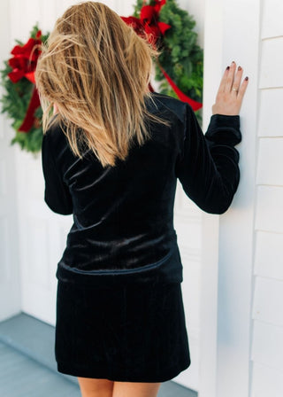 Black Button Up Velvet Top | Select Trends Boutique
