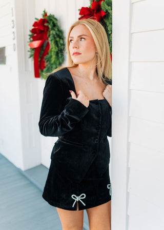 Black Button Up Velvet Top | Select Trends Boutique
