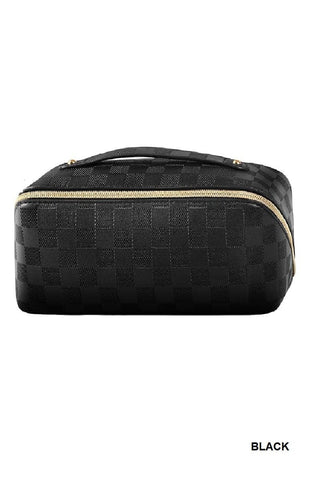 Black Checkered Vegan Leather Makeup Bag | Select Trends Boutique
