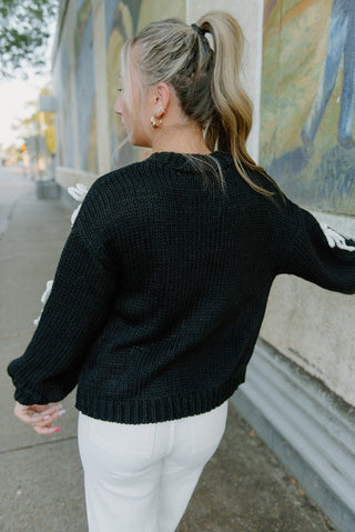 Black Chunky Knit Bow Cardigan - Select Trends Boutique