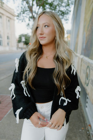 Black Chunky Knit Bow Cardigan - Select Trends Boutique