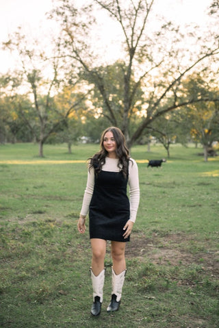 Black Corduroy Pinafore Mini Dress | Select Trends Boutique