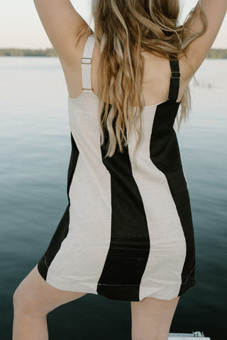 Black & Cream Colorblock Linen Dress