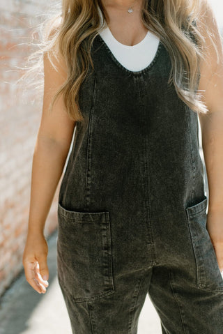 Black Denim Overall Jumpsuit