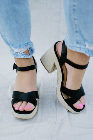 Black Espadrille Platform Heels