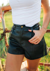 Black Flared Vegan Leather Shorts