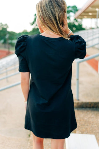 Black Football Bow Patch Mini Dress - Select Trends Boutique
