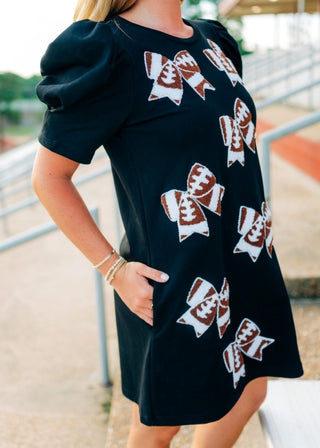 Black Football Bow Patch Mini Dress - Select Trends Boutique