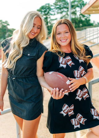 Black Football Bow Patch Mini Dress - Select Trends Boutique