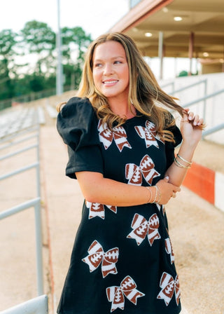 Black Football Bow Patch Mini Dress - Select Trends Boutique