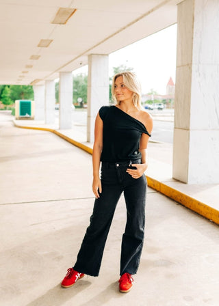 Black Frayed Straight Leg Jeans | Select Trends Boutique