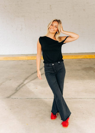 Black Frayed Straight Leg Jeans | Select Trends Boutique