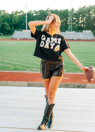 Black Gameday Football Patch Top | Select Trends Boutique