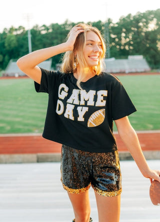 Black Gameday Football Patch Top | Select Trends Boutique