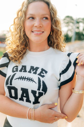Black Gameday Ruffle Knit Top | Select Trends Boutique