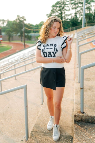 Black Gameday Ruffle Knit Top | Select Trends Boutique