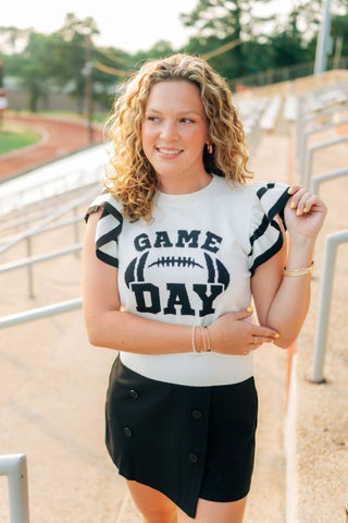 Black Gameday Ruffle Knit Top | Select Trends Boutique