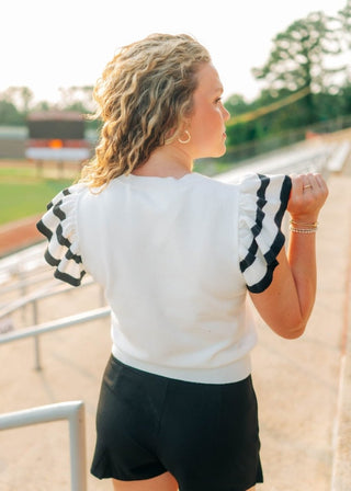 Black Gameday Ruffle Knit Top | Select Trends Boutique